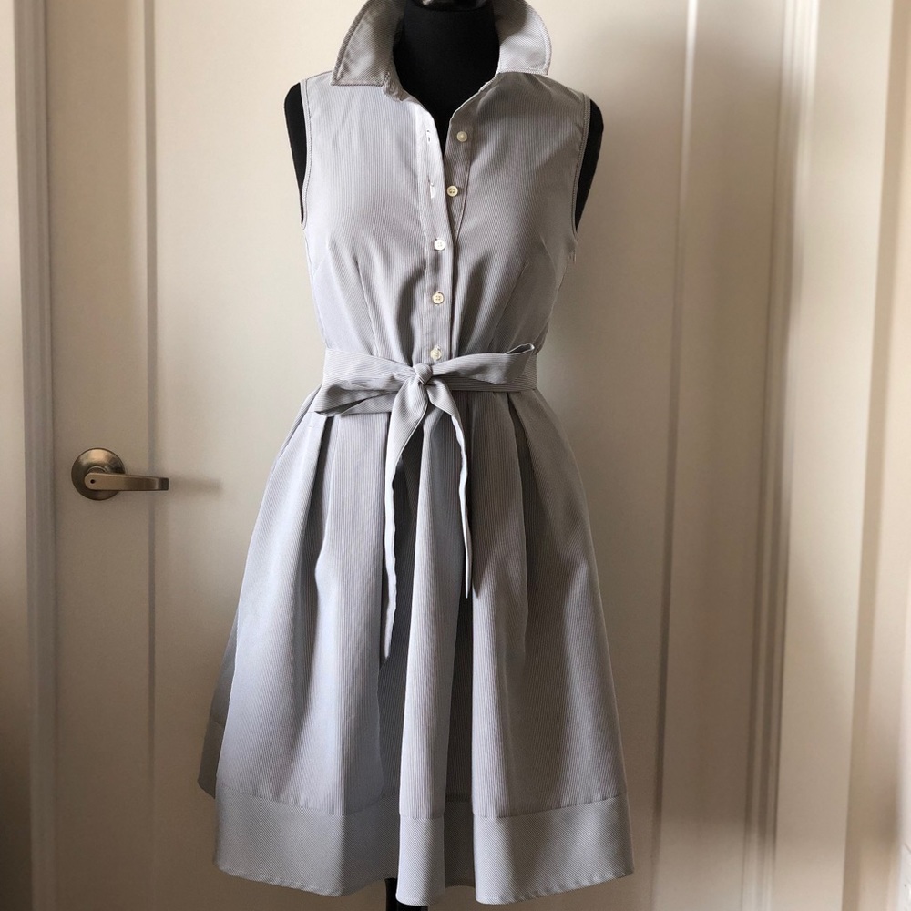 Blue and white seersucker stripe dress
